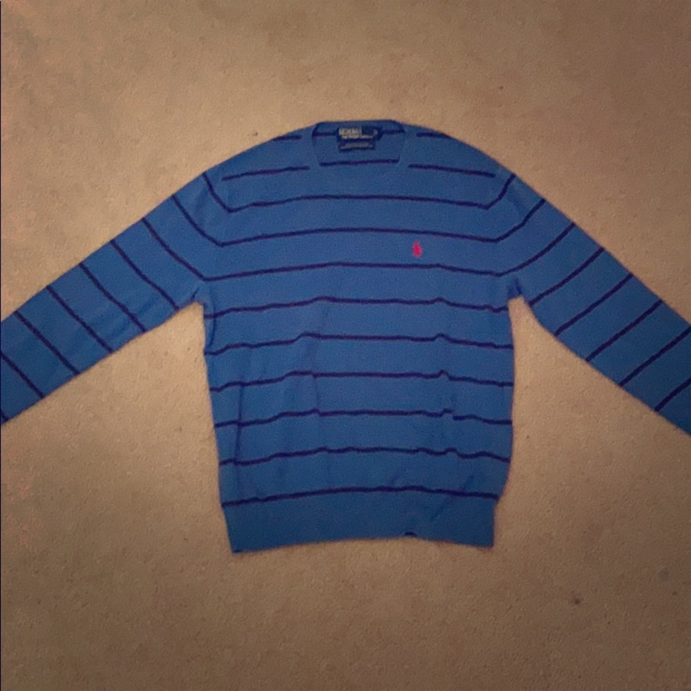 Men’s Polo blue and black stripe crewneck sweater